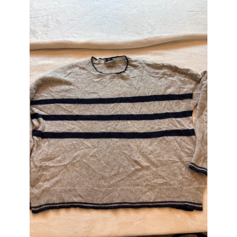 Vineyard Vines Cashmere Sweater XL Gray Navy Blue Striped Crewneck Made in Italy
